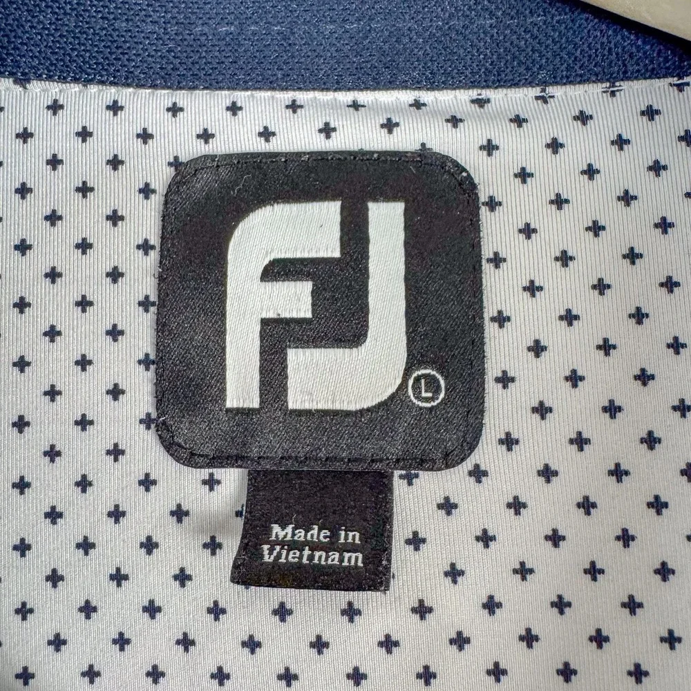 FootJoy Polo Shirt Mens Large White Micro Print‎ 1947 Lamp Post Golf Stretch Top